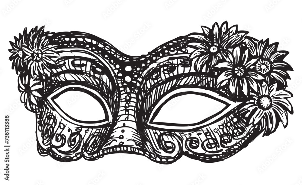 Hand drawing of decorative carnival mask for masquerade, party, vector illustration isolated on white Hand drawing of decorative carnival mask for masquerade, party, vector illustration isolated on white
