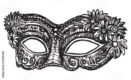 Hand drawing of decorative carnival mask for masquerade, party, vector illustration isolated on white