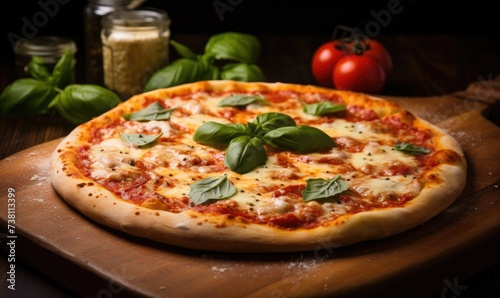 Pizza on Wooden Cutting Board