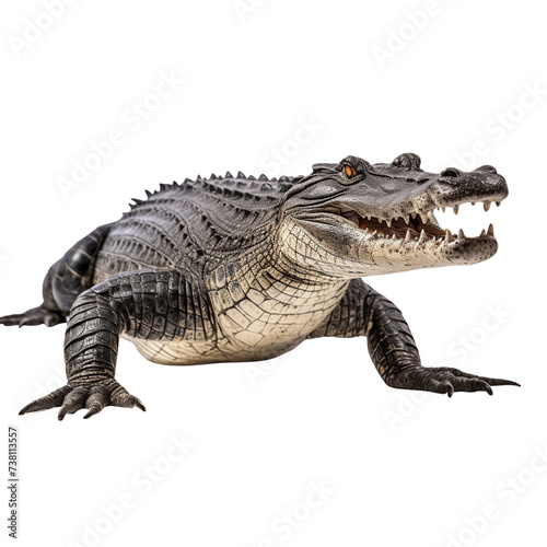 Full body real crocodile front view isolated on transparent or white background
