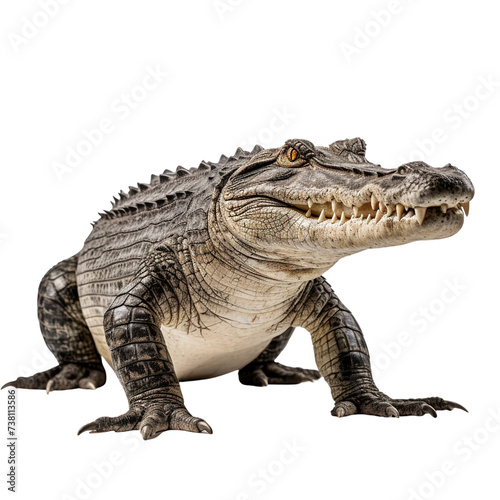 Full body real crocodile front view isolated on transparent or white background © Luckyphotos