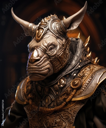 Rhino in steampunk style wearing armor