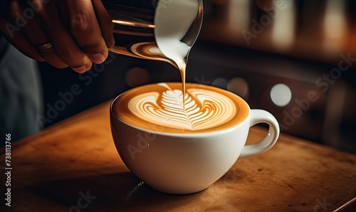 Person Pouring Milk Into Cup of Cappuccino
