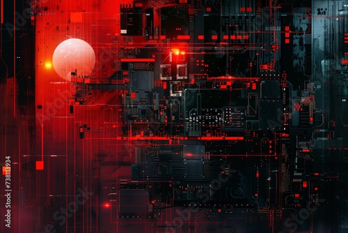 Futuristic Circuitry: Electronic Image with Abstract Motherboard Design, Perfect for Cyberpunk Background Texture