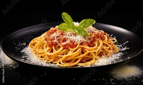 Plate of Spaghetti With Sauce and Parmesan Cheese