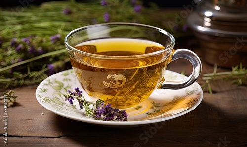 Cup of Tea With Lavender on Saucer