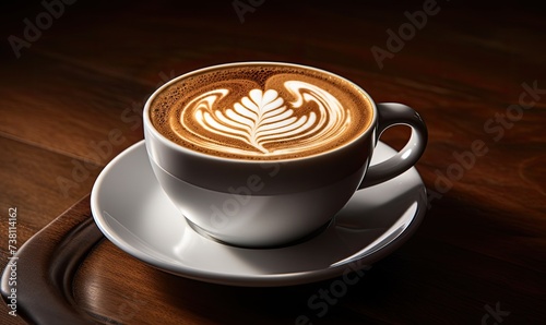 Cappuccino on Saucer on Wooden Table