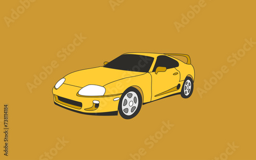 Illustration car in retro style  yellow background  wallpaper. y2k style auto  