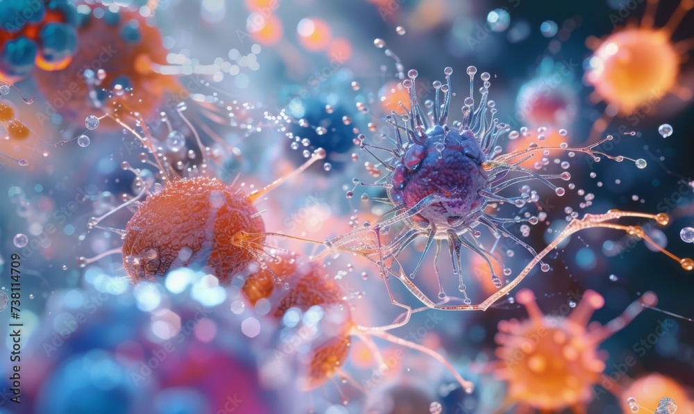 A vivid representation of immunotherapy, medical approach that leverages the body's immune system to fight diseases. Intersection of science and the body's innate healing power - obrazy, fototapety, plakaty 
