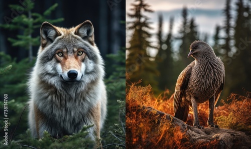 Contrasting Images  Bird and Wolf