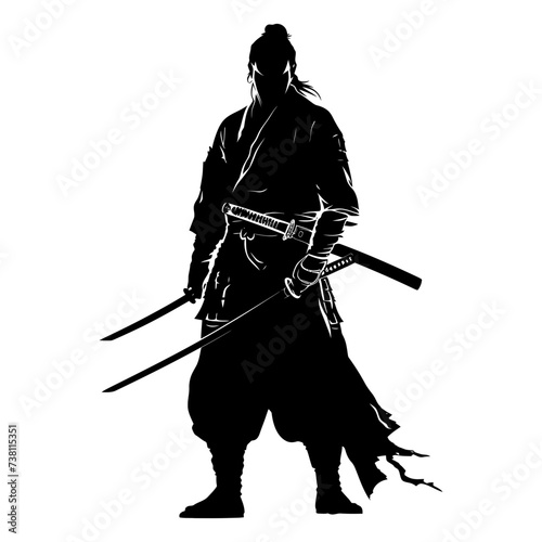 Silhouette samurai black color only full body