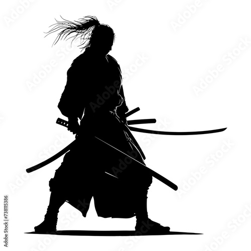 Silhouette samurai black color only full body