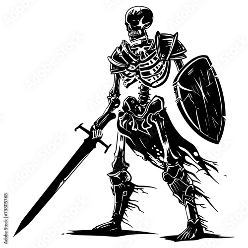 Silhouette skeleton warrior black color only full body