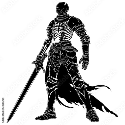 Silhouette skeleton warrior black color only full body