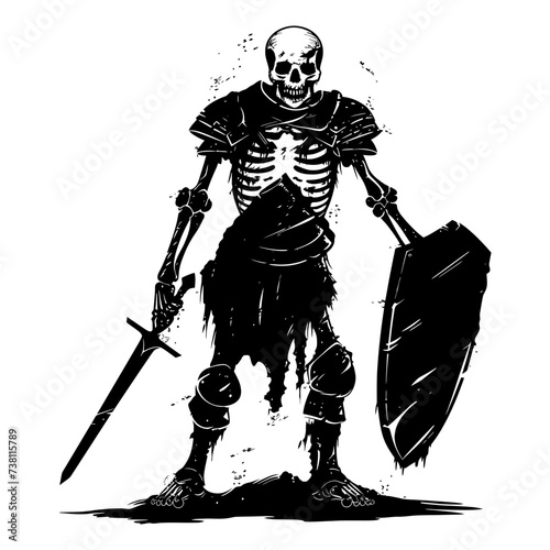 Silhouette skeleton warrior black color only full body