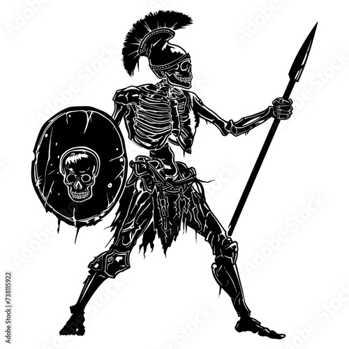 Silhouette skeleton warrior black color only full body