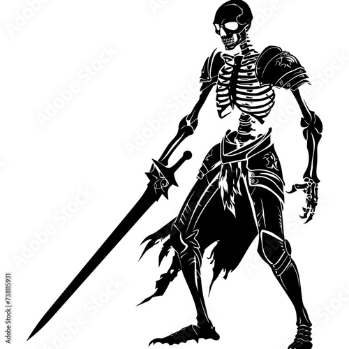 Silhouette skeleton warrior black color only full body