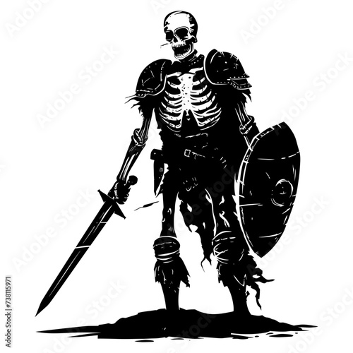 Silhouette skeleton warrior black color only full body