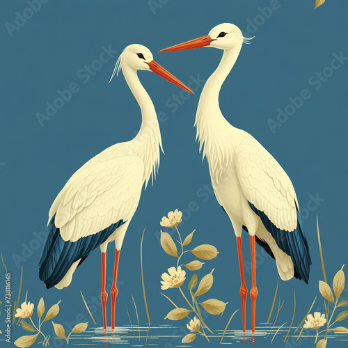 Tile with stork as background and to fill areas, ai generated © Dominique