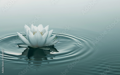 A beautiful lotus in a tranquil pond. A serene Zen Buddhist scene.