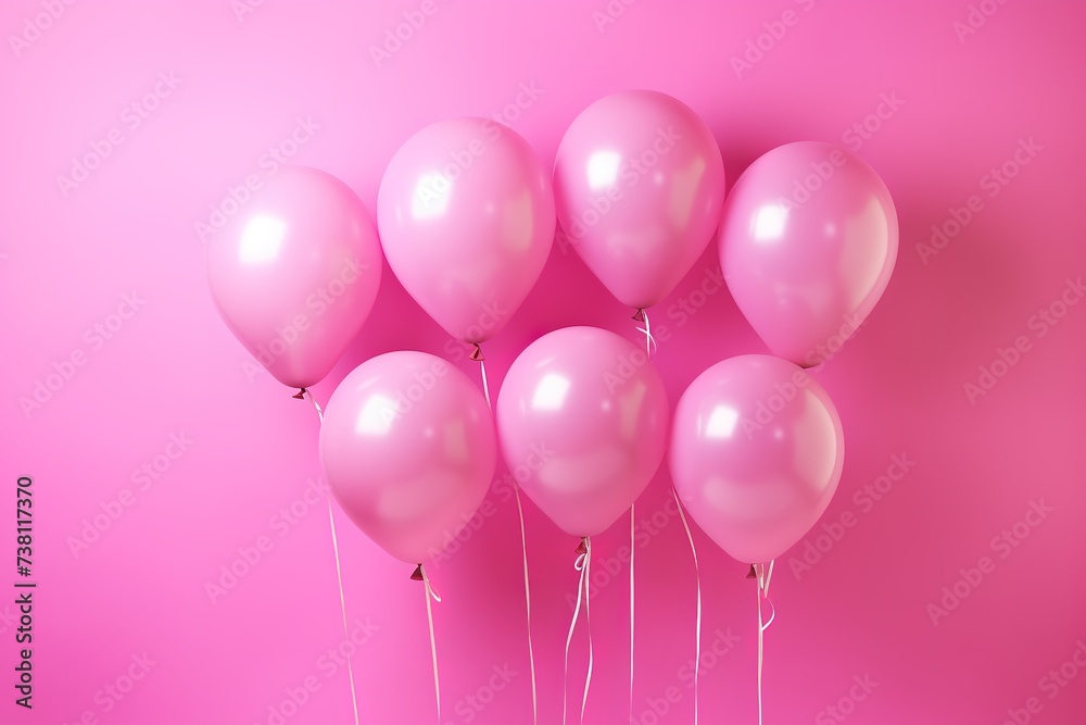 pink colored balloons on a pink background, affection, warmth and happiness