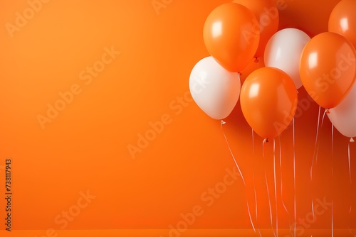 Orange and white balloon with oraange background with empty space on the left photo