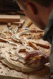 Wood carving, floral design element under construction, author's handiwork