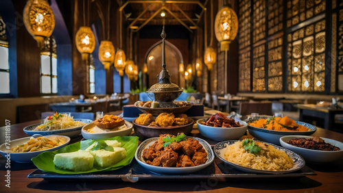 a menu for Indonesian Ramadan specialties, featuring traditional iftar dishes, main courses, and customary desserts typically enjoyed during this holy month. Happy ramadan day. photo