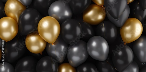 The balloon background is black, grey and gold