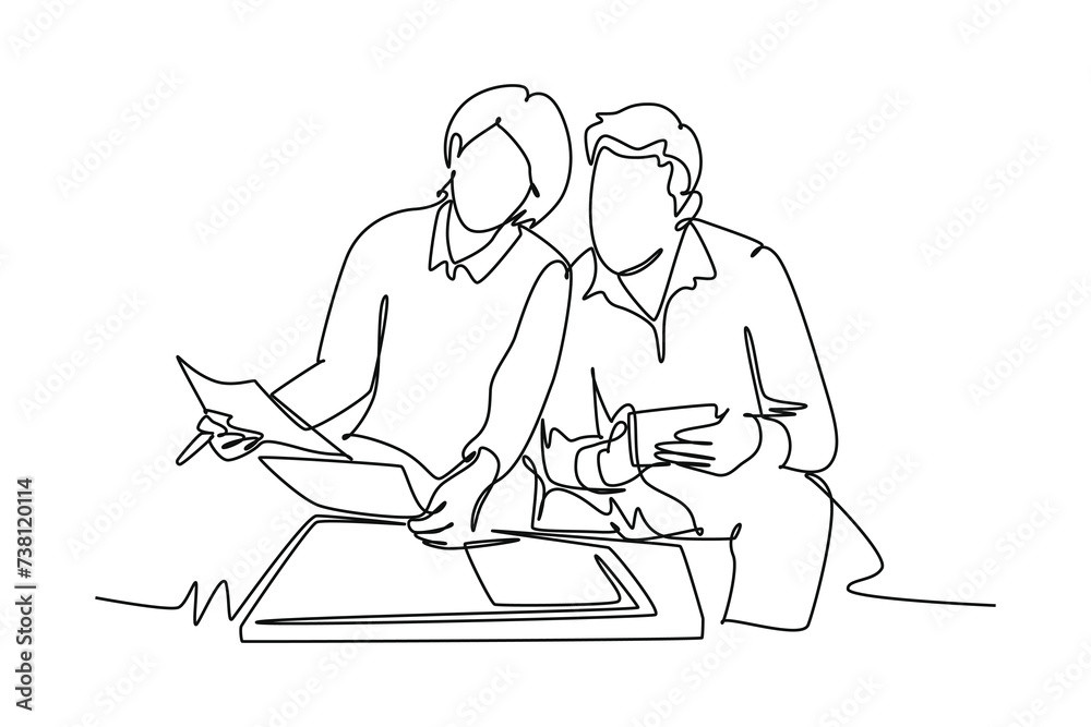 Continuous one line drawing Bank and Finance concept. Doodle vector illustration.