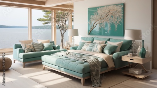 White Furniture with Turquoise Accents