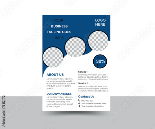 Business flyer, brochure design, magazine or flier mockup in blue & white colors,flyer in A4 size.