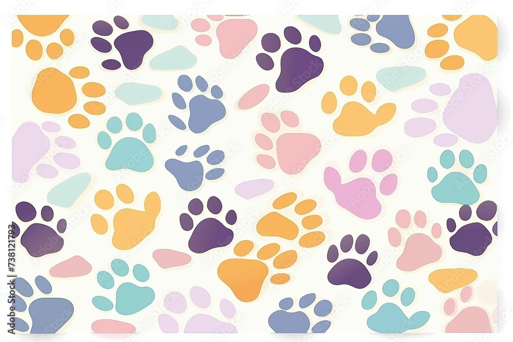 Playful 2D Puppy Paws: Array of Shapes, Sizes, and Colors on Clean White Background Playful 2D Puppy Paws: Array of Shapes, Sizes, and Colors on Clean White Background