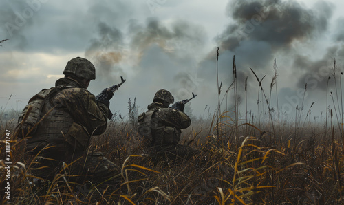 Ukraina army soldiers in combat, war photograhpy