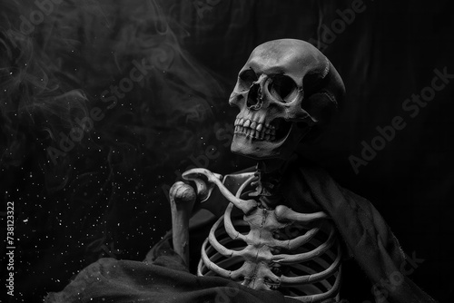 death human skeleton on dark background