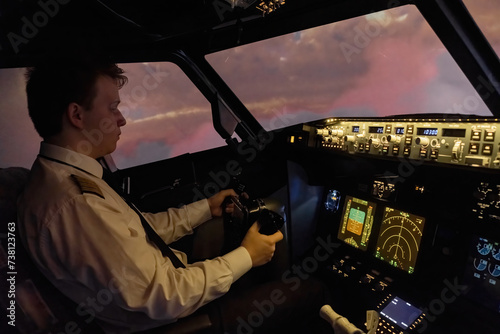 Obraz na płótnie Adept captain maneuvers plane with consummate skill