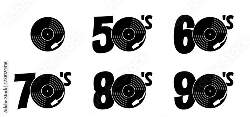 Lp icon. Music year of fifties, sixties, seventies, eighties, nineties. dj symbol. Retro vinyl record album. I love 50s 60s 70s 80s 90s music plate. Phonograph, Gramophone label. Audio, turntable. 