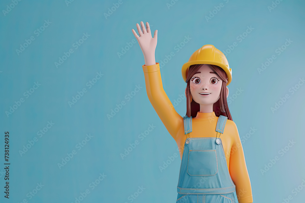 cute cartoon character of a female logistics delivery service worker. 3D render style