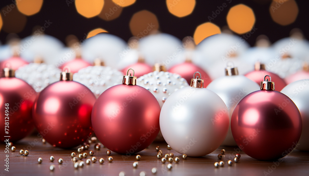 Christmas ornament decoration, glowing snowflake on blue background generated by AI