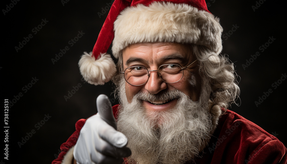 Smiling senior man in winter costume celebrates with joy generated by AI Smiling senior man in winter costume celebrates with joy generated by AI