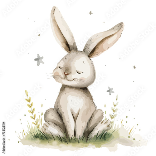 Cute bunny sitting watercolor painting for baby