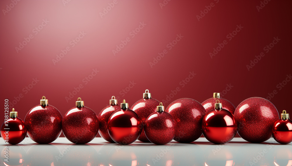 Bright gold ornaments in a row, glowing with Christmas joy generated by AI Bright gold ornaments in a row, glowing with Christmas joy generated by AI