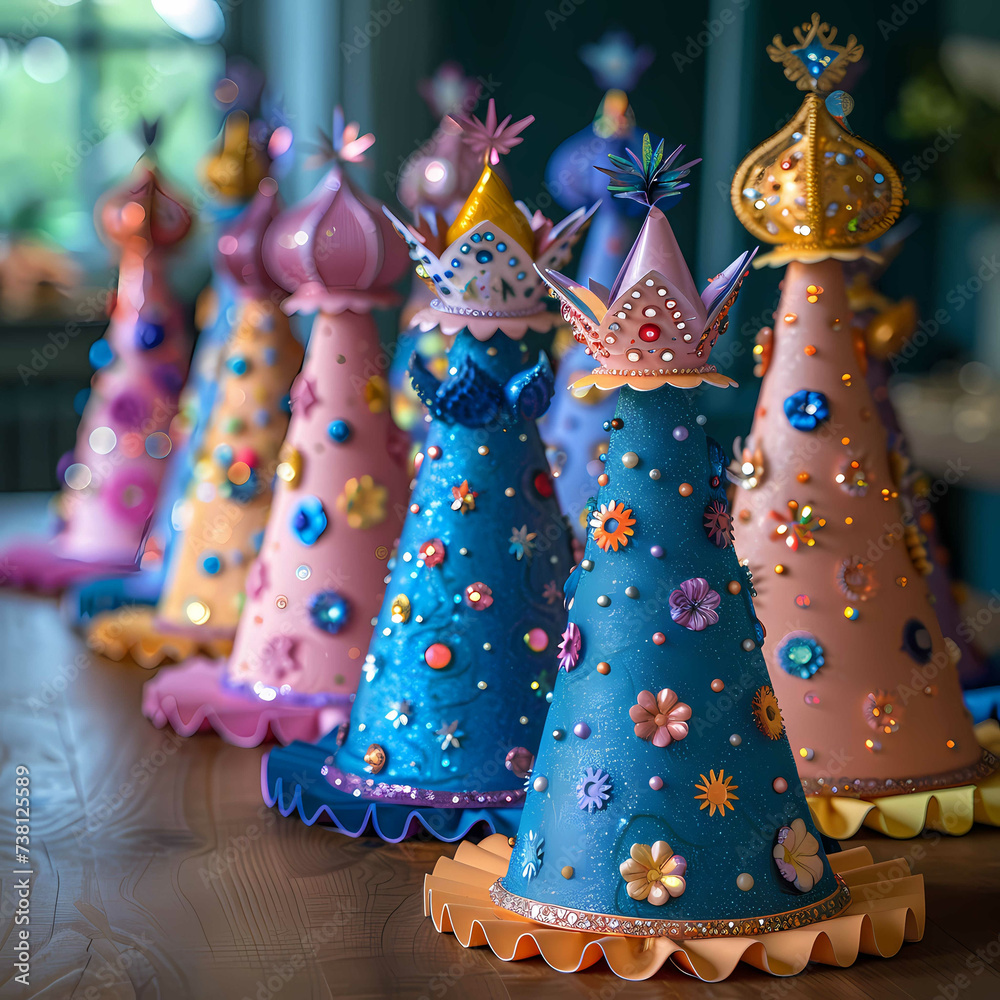 Enchanting Handcrafted Party Hats with Floral and Jewel Embellishments
