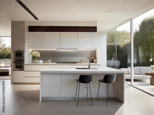 A modern and spacious kitchen, beautifully captured in a photography style reminiscent of architectural photographer