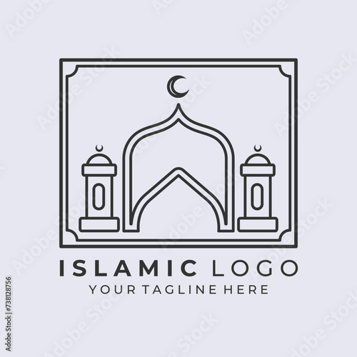 Emblem Islamic logo with Mosque icon design vector template