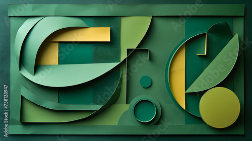 Green paper texture, abstract design, minimal cut style with geometric shapes