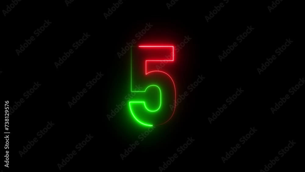 Abstract neon countdown number 5 animation 4k video . Abstract neon countdown number 5 animation 4k video .