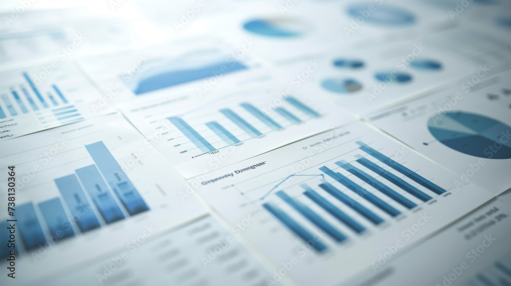 close-up of a collection of business documents with various types of charts and graphs close-up of a collection of business documents with various types of charts and graphs