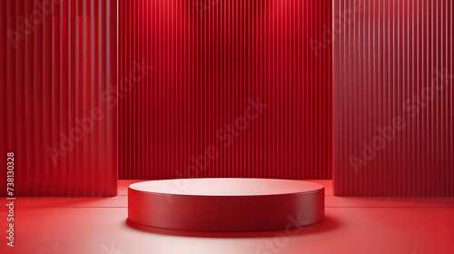 Minimalist red abstract geometric product display, cylinder podium