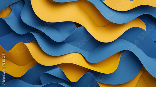Paper cut background, geometric shapes in blue navy yellow tones